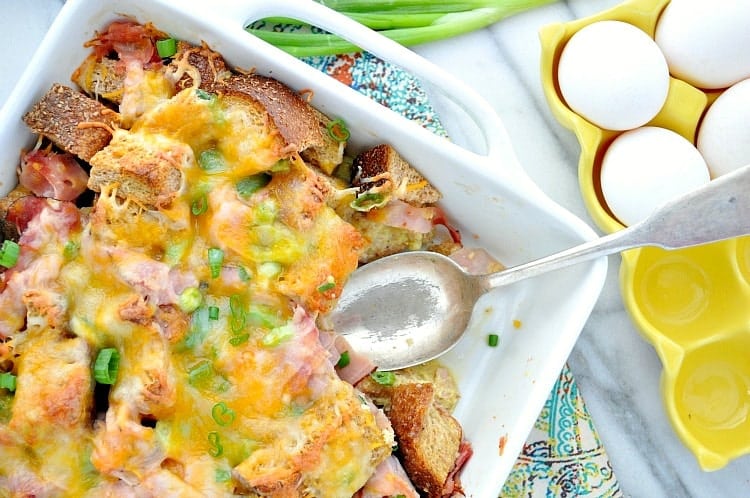 Breakfast Strata with Ham, Egg, and Cheese