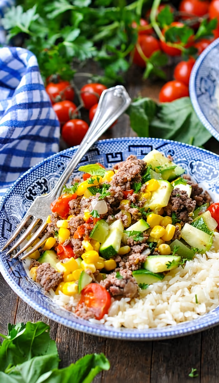Ground Beef Dinner with Summer Vegetables